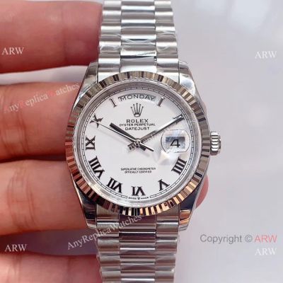 Swiss Grade Replica Rolex Day Date Swiss 3255 White Roman Dial Watch 36mm